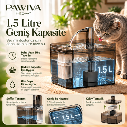 PAWIVA Flow™ – 1.5L Otomatik Su Pınarı