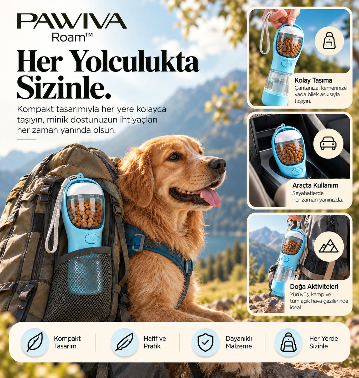 PAWIVA Roam™ – 3'ü 1 Arada Seyahat Su Şişesi